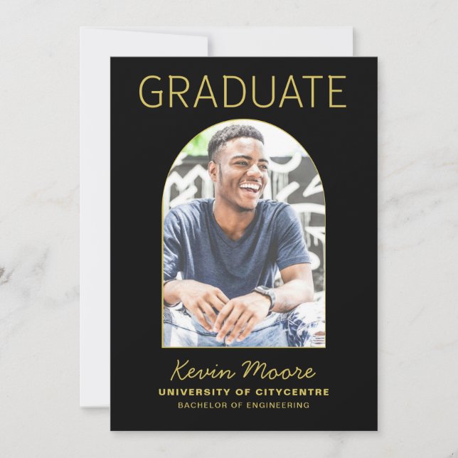 Black Gold Arch Photo Graduation Invitation (Devant)
