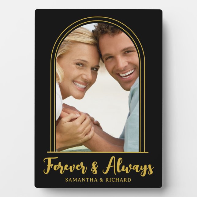 Black Gold Arch Photo Template Forever Always Love Plaque (Front)