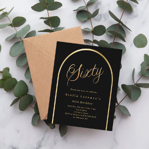 Black gold arch script 60th birthday invitation