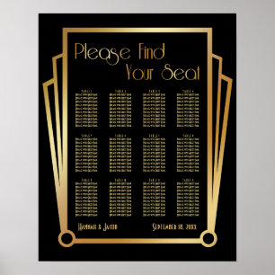 Black & Gold Art Deco 12 Tables Seating Chart