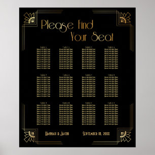 Black & Gold Art Deco 12 Tables Seating Chart