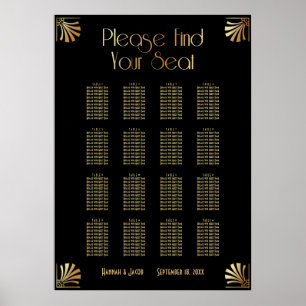 Black & Gold Art Deco 16 Tables Seating Chart