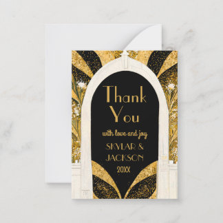 Black & Gold Art Deco Archway Wedding Thank You Card