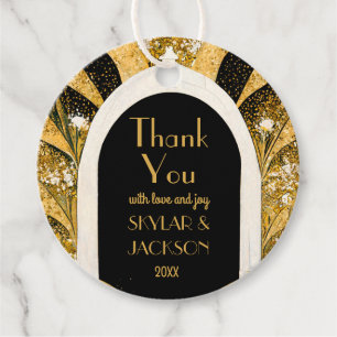Black & Gold Art Deco Archway Wedding Thank You Favour Tags