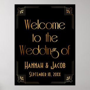 Black Gold Art déco Bienvenue au Mariage des signe