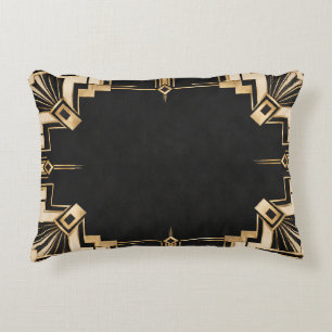 Black & Gold Art Deco Border Accent Pillow