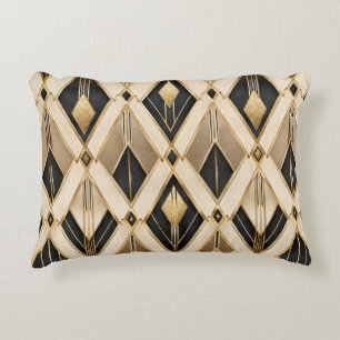 Black & Gold Art Deco Diamonds Accent Pillow
