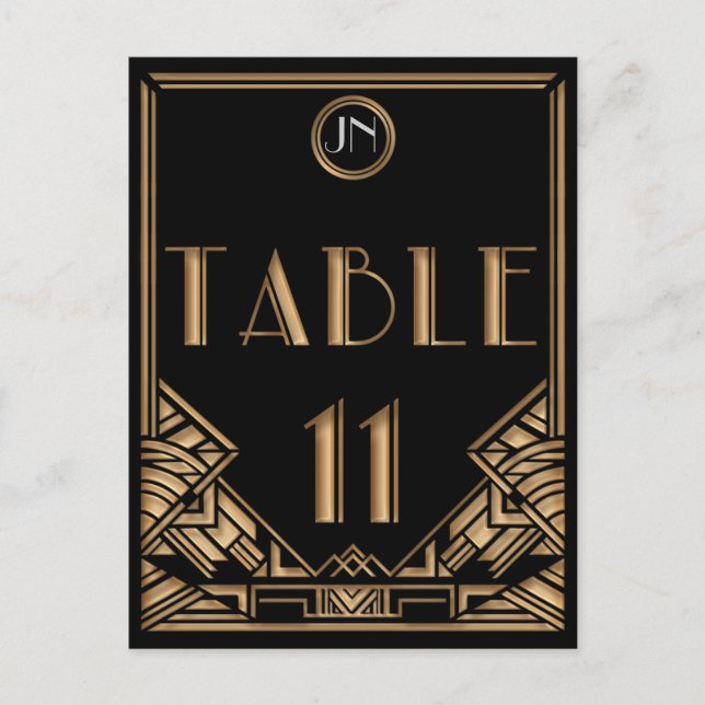 Black Gold Art Deco Gatsby Style Table Number 11 Postcard (Front)
