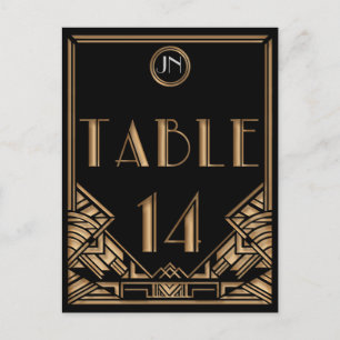 Black Gold Art Deco Gatsby Style Table Number 14 Postcard