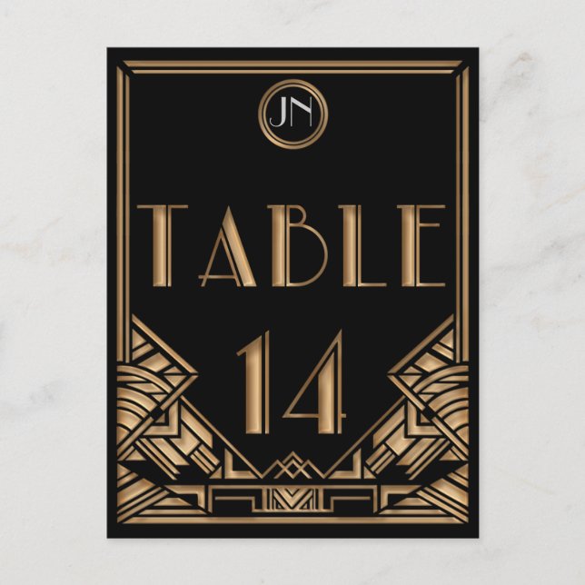 Black Gold Art Deco Gatsby Style Table Number 14 Postcard (Front)