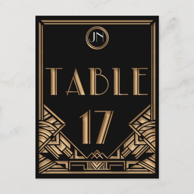 Black Gold Art Deco Gatsby Style Table Number 17 Postcard (Front)