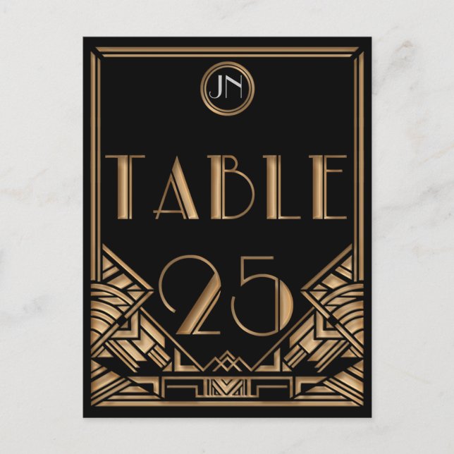 Black Gold Art Deco Gatsby Style Table Number 25 Postcard (Front)