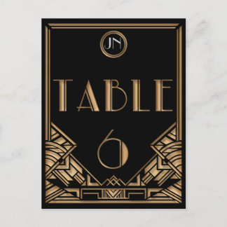 Black Gold Art Deco Gatsby Style Table Number 6 Postcard