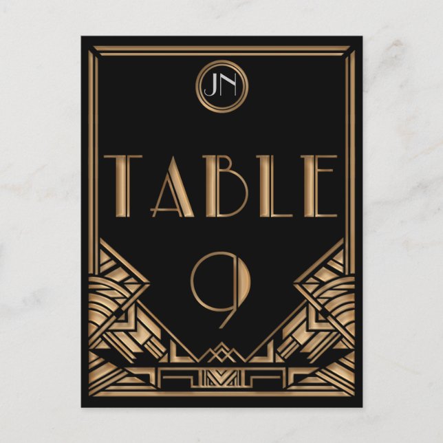 Black Gold Art Deco Gatsby Style Table Number 9 Postcard (Front)
