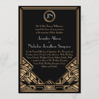 Black Gold Art Deco Gatsby Style Wedding Invites