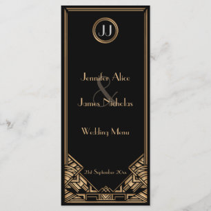 Black Gold Art Deco Gatsby Style Wedding Menu