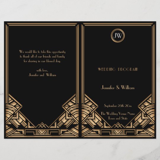 Black Gold Art Deco Gatsby Style Wedding Program Zazzle Ca