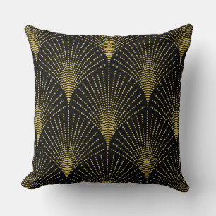 Black & Gold Art-deco Geometric Pattern Throw Pillow