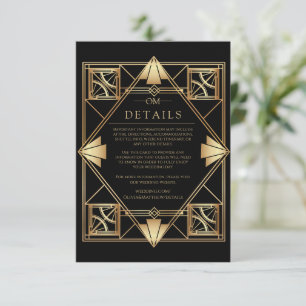 Black & Gold Art Deco Geometric Wedding  Enclosure Card