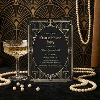 Black Gold Art Deco Murder Mystery New Year Party Invitation