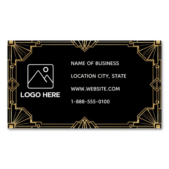 Black Gold Art Deco QR Code Business Card (Front)