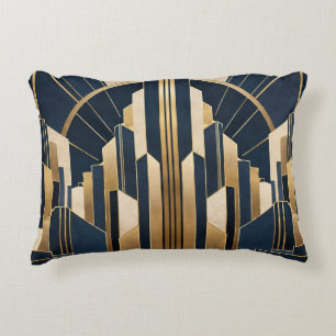 Black & Gold Art Deco Skyline Accent Pillow