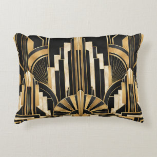 Black & Gold Art Deco Skyline Accent Pillow