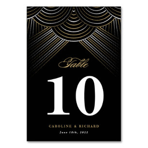 Black Gold Art Deco String Lights Table Card