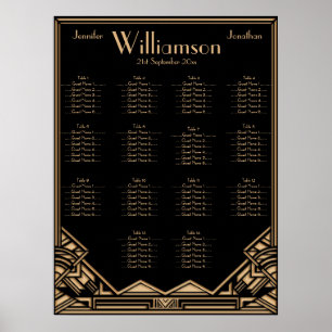 Black Gold Art Deco Style Wedding Seating Chart