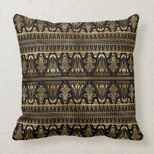 Black gold art deco tiled pattern throw pillow