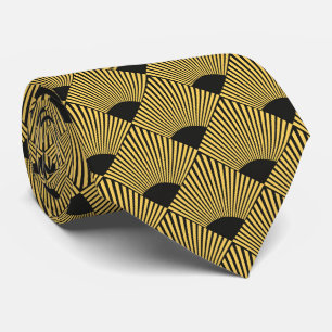 black gold art deco tiled pattern tie