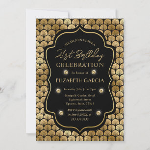 Black & Gold Art Deco Vintage Frame 21st Birthday Invitation