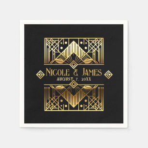 Black & Gold Art Deco Wedding  Napkin