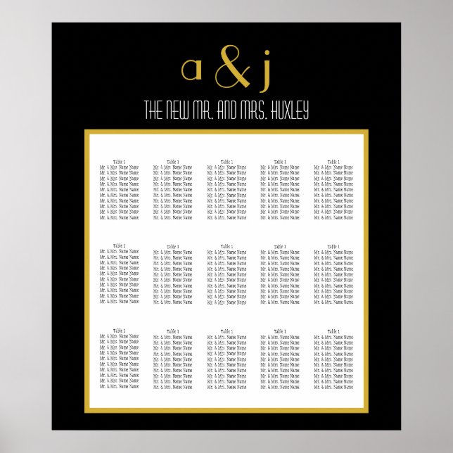 Black Gold Art Deco Wedding Seating Chart 150 (Front)
