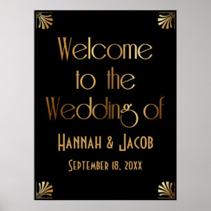 Black Gold Art Deco Welcome to the Wedding of Sign