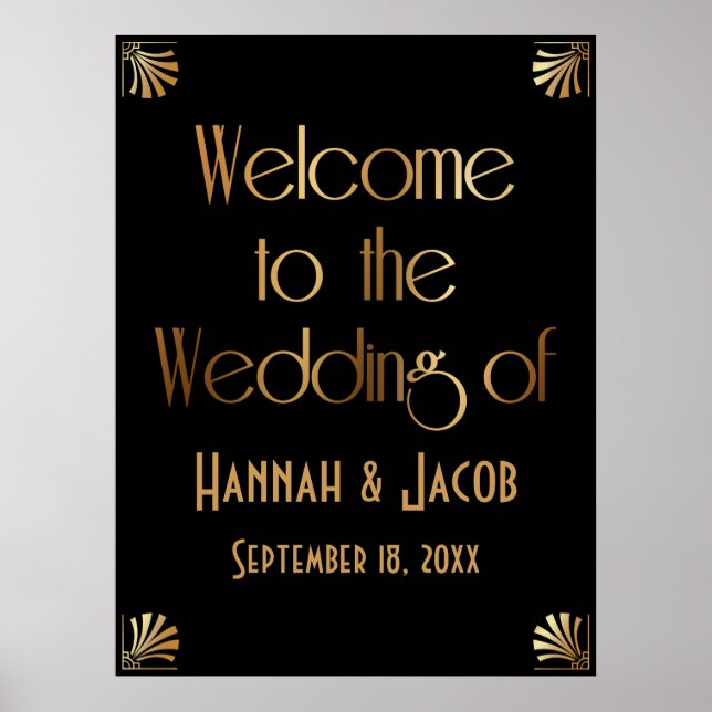 Black Gold Art Deco Welcome to the Wedding of Sign (Front)