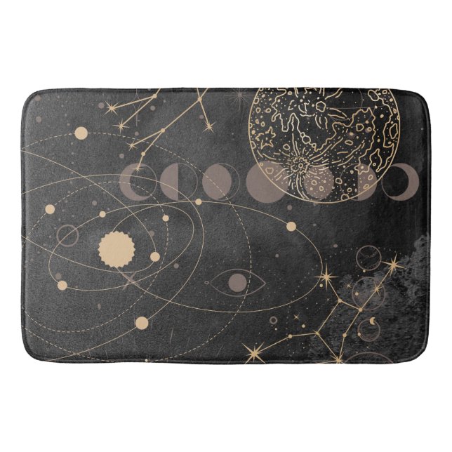 Black Gold Astrological Pattern Bath Mat (Front)