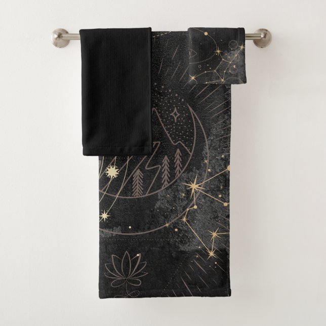 Black Gold Astrological Pattern Bath Towel Set (Insitu)