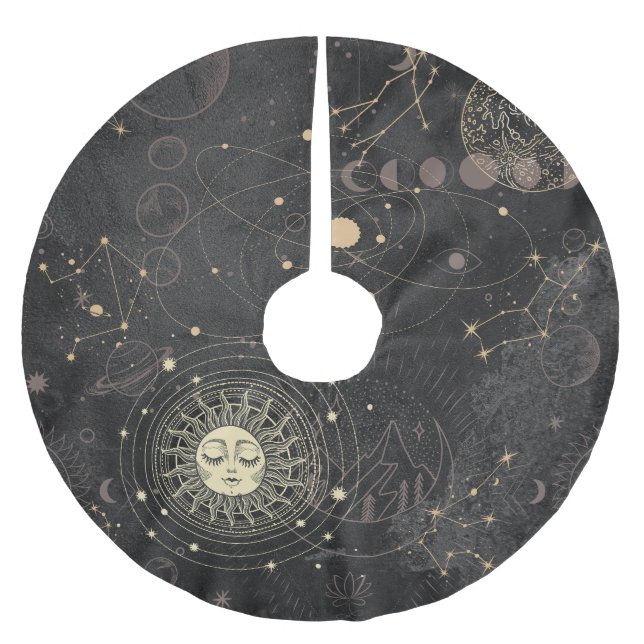 Black Gold Astrological Pattern Brushed Polyester Tree Skirt (Front)