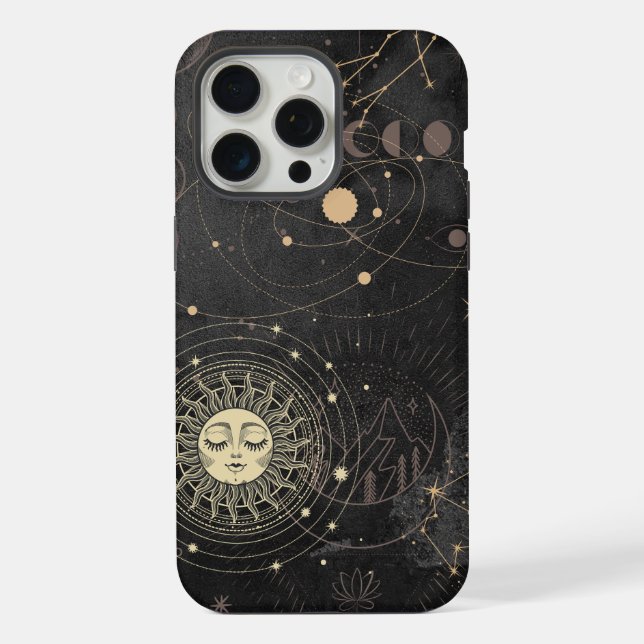 Black Gold Astrological Pattern iPhone Case (Back)