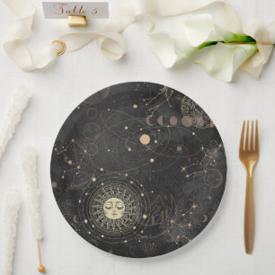 Black Gold Astrological Pattern Paper Plate