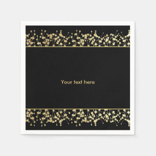 Black & Gold Babys Breath Wedding Napkins