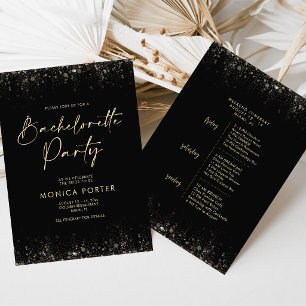 Black Gold Bachelorette Weekend Itinerary Schedule Invitation