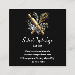 Black Gold Baking Utensil Square Bakery Square Business Card