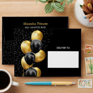 Black Gold Balloon Birthday Chic Envelope