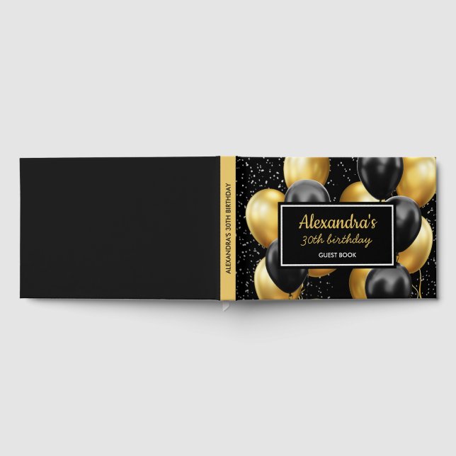 Black Gold Balloon Chic Birthday Guest Book (Full)