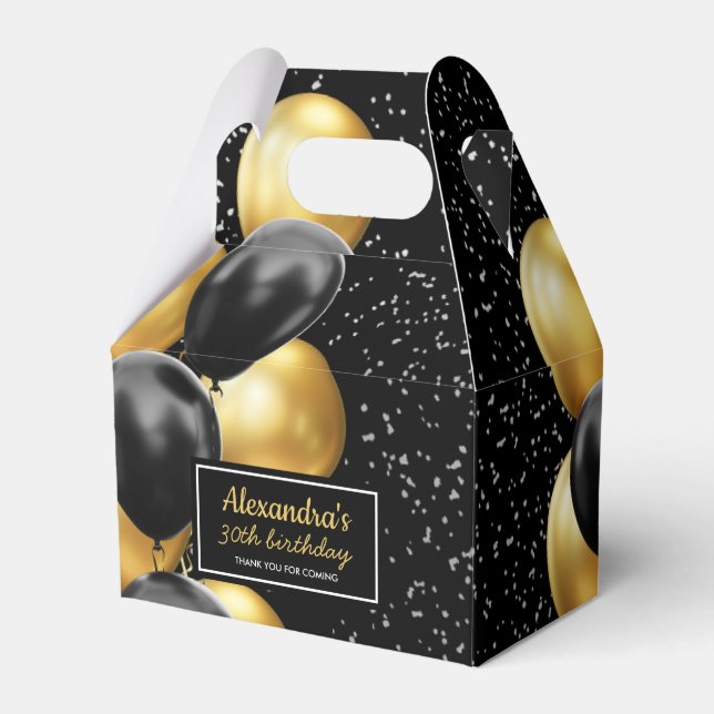 Black Gold Balloon Chic Thank you Birthday Favor Box (Front Side)