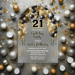 Black Gold Balloons 21st Birthday Party<br><div class="desc">Celebrate in style with this vibrant and eye-catching 21st birthday party invitation, featuring a stunning cascading balloon arch design in shades of black and gold, and accented with white. The bold '21' at the centre adds a playful yet chic touch, perfectly setting the tone for a memorable celebration. The design...</div>