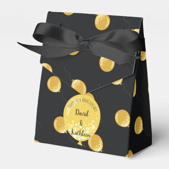 Black & Gold Balloons 50th Anniversary Favour Box (Front Side)