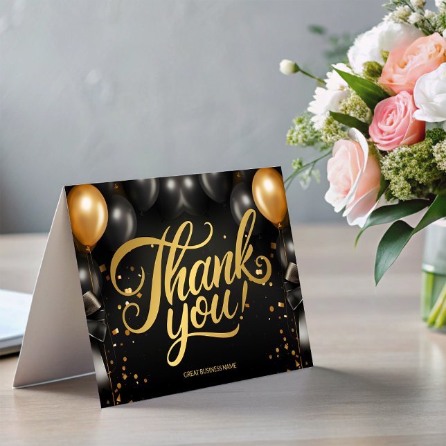 Black Gold Balloons Carte de remerciements d'affai (Black Gold Balloons Business Thank You card)